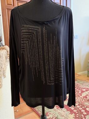 Bird and Vine Geometric Studded Long Sleeve T-Shirt Women's Small Black